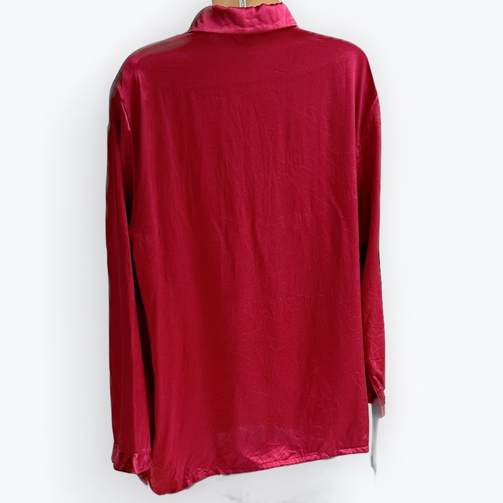 Dark Red Silk Long Sleeve Blouse Nightshirt Festive Party Rodeo ~ L (12) - Picture 3 of 14